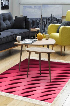Kaymaz Dijital Mutfak & Salon Halı Trend Saçaklı Geometrik E5017