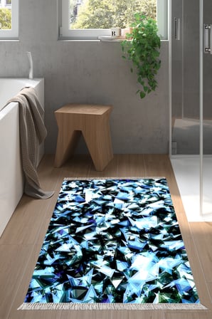 Kaymaz Dijital Mutfak & Salon Halı Star Pamuk Saçaklı Geometrik E5012
