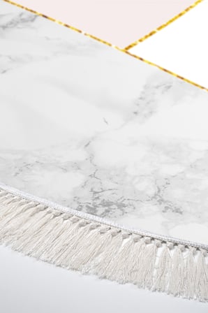 Kaymaz Dijital Mutfak & Salon Halı Trend Saçaklı Yuvarlak Geometrik E5008