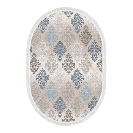 Dekoreko Kaymaz Taban Djt Banyo Halısı Star Pamuk Saçaklı Oval Modern 674M