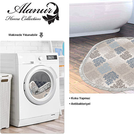 Dekoreko Kaymaz Taban Djt Banyo Halısı Star Pamuk Saçaklı Oval Modern 674M