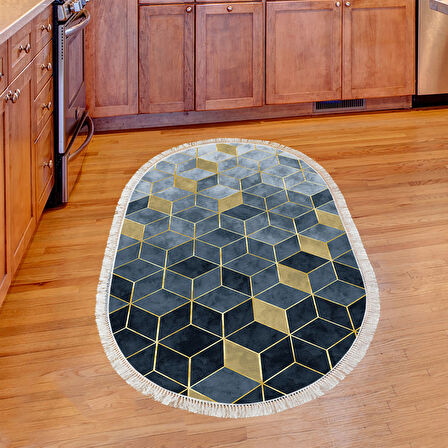 Dekoreko Kaymaz Taban Djt Mutfak Halısı Star Pamuk Saçaklı Oval İskandinav 2146M