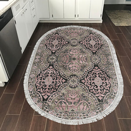 Dekoreko Kaymaz Taban Djt Mutfak Halısı Star Pamuk Saçaklı Oval Modern 659M