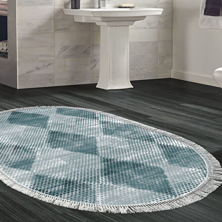Dekoreko Kaymaz Taban Djt Banyo Halısı Yıldız Deri Saçaklı Oval İskandinav F5131