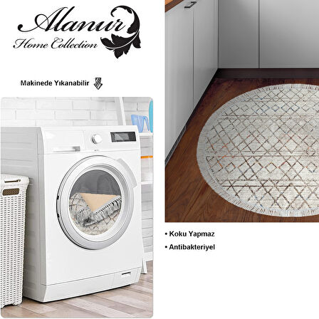 Dekoreko Kaymaz Taban Djt Mutfak Halısı Yıldız Deri Saçaklı Yuvarlak İskandinav F5079