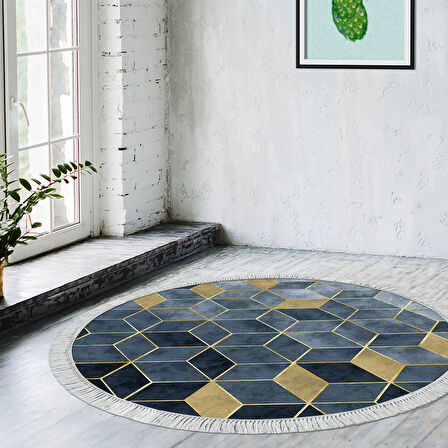 Dekoreko Kaymaz Taban Djt Salon Halısı Trend Saçaklı Yuvarlak İskandinav 2146M