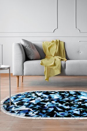Kaymaz Dijital Mutfak & Salon Halı Star Pamuk Saçaklı Oval Geometrik E5012