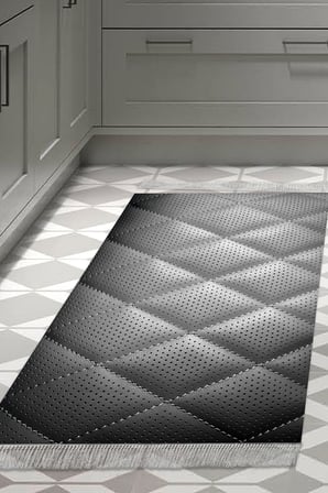 Kaymaz Dijital Mutfak & Salon Halı Trend Saçaklı Geometrik E5013