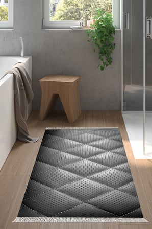 Kaymaz Dijital Mutfak & Salon Halı Trend Saçaklı Geometrik E5013