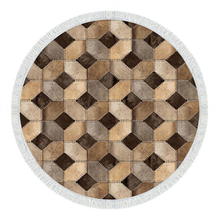 Dekoreko Kaymaz Taban Djt Mutfak Halısı Yıldız Deri Saçaklı Yuvarlak Modern 1926