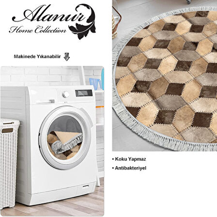 Dekoreko Kaymaz Taban Djt Mutfak Halısı Yıldız Deri Saçaklı Yuvarlak Modern 1926