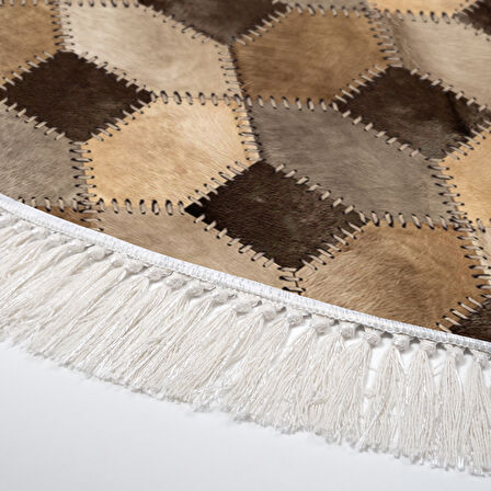 Dekoreko Kaymaz Taban Djt Mutfak Halısı Yıldız Deri Saçaklı Yuvarlak Modern 1926