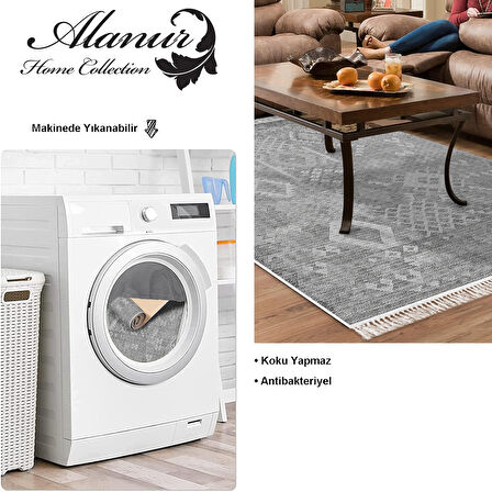 Dekoreko Kaymaz Taban Djt Salon Halısı Yıldız Deri Saçaklı İskandinav F5137