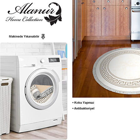 Dekoreko Kaymaz Taban Djt Mutfak Halısı Yıldız Deri Saçaklı Yuvarlak Modern 626M