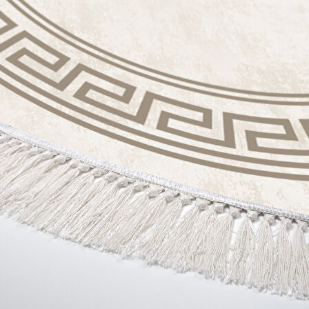 Dekoreko Kaymaz Taban Djt Mutfak Halısı Yıldız Deri Saçaklı Yuvarlak Modern 626M