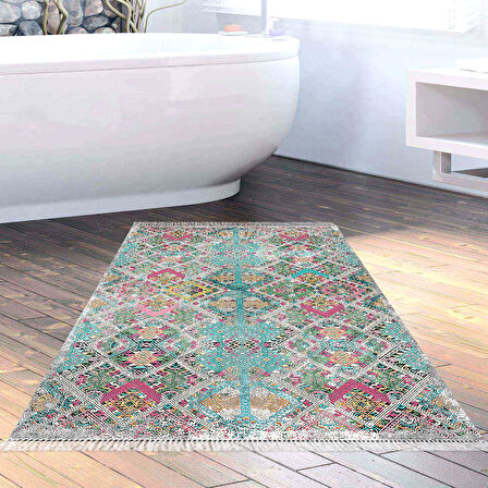 Dekoreko Kaymaz Taban Djt Banyo Halısı Yıldız Deri Saçaklı İskandinav F5009