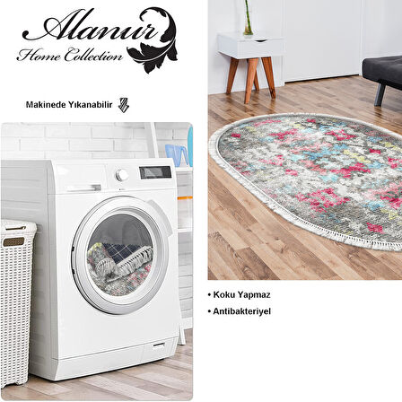 Dekoreko Kaymaz Taban Djt Salon Halısı Star Pamuk Saçaklı Oval Modern F5138