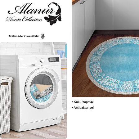 Dekoreko Kaymaz Taban Djt Mutfak Halısı Yıldız Deri Saçaklı Yuvarlak Modern 1460