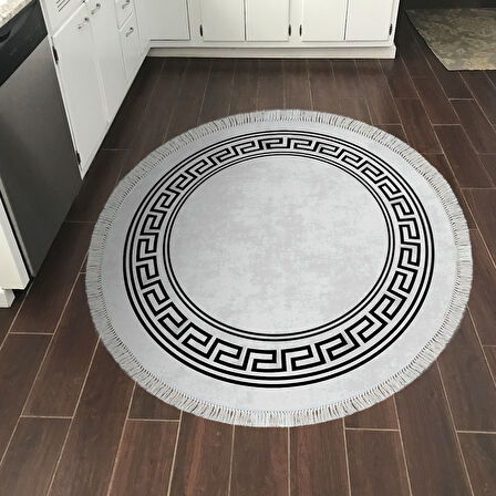 Dekoreko Kaymaz Taban Djt Mutfak Halısı Trend Saçaklı Yuvarlak Modern 626M