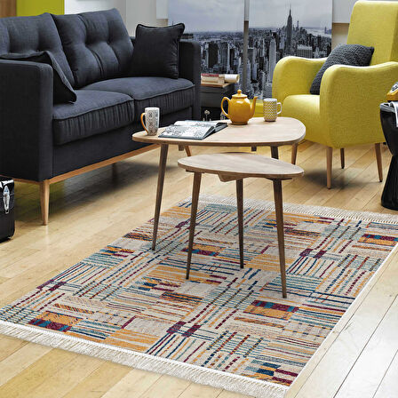 Dekoreko Kaymaz Taban Djt Salon Halısı Star Pamuk Saçaklı Modern 1937