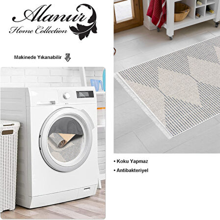 Dekoreko Kaymaz Taban Djt Mutfak Halısı Yıldız Deri Saçaklı İskandinav F5085