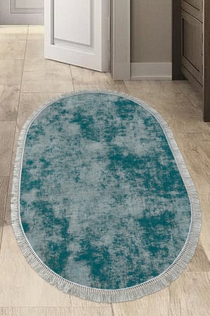 Dijital Baskılı Oval Salon Halısı | Kaymaz Yıkanabilir | Keçe Taban Saçaklı | Vintage | 2092M
