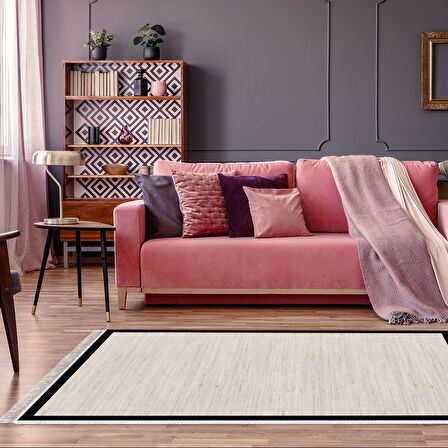 Alanur Home Kaymaz Taban Djt Banyo Mutfak Salon Halı  Trend Saçaklı Dokuma Desen E5007