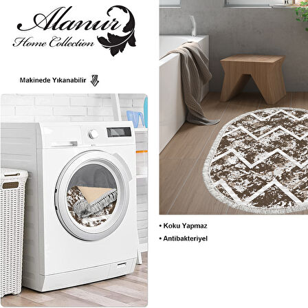 Dekoreko Kaymaz Taban Djt Banyo Halısı Yıldız Deri Saçaklı Oval İskandinav F5128