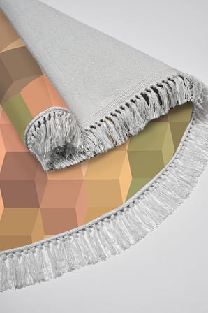 Kaymaz Dijital Mutfak & Salon Halı Trend Saçaklı Yuvarlak Geometrik E5014