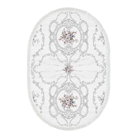 Dekoreko Kaymaz Taban Djt Salon Halısı Trend Saçaklı Oval Modern 1494