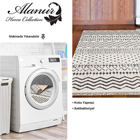 Dekoreko Kaymaz Taban Djt Mutfak Halısı Yıldız Deri Saçaklı İskandinav F5086