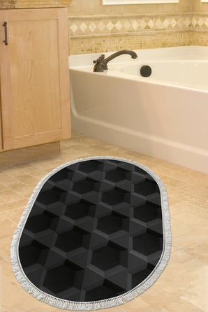 Kaymaz Dijital Mutfak & Salon Halı Trend Saçaklı Oval Geometrik E5016