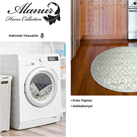 Dekoreko Kaymaz Taban Djt Mutfak Halısı Star Pamuk Saçaklı Yuvarlak Modern 757