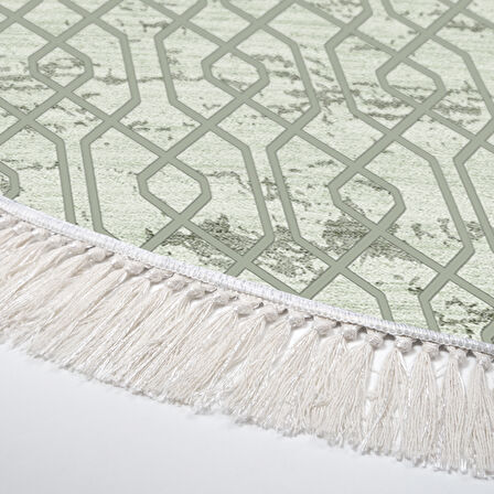 Dekoreko Kaymaz Taban Djt Mutfak Halısı Star Pamuk Saçaklı Yuvarlak Modern 757