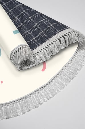 Kaymaz Dijital Mutfak & Salon Halı Star Pamuk Saçaklı Oval Geometrik E5015