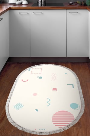 Kaymaz Dijital Mutfak & Salon Halı Star Pamuk Saçaklı Oval Geometrik E5015