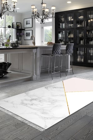 Kaymaz Dijital Mutfak & Salon Halı Trend Saçaklı Geometrik E5008