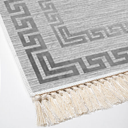 Dekoreko Kaymaz Taban Djt Salon Halısı Yıldız Deri Saçaklı Modern Kt418