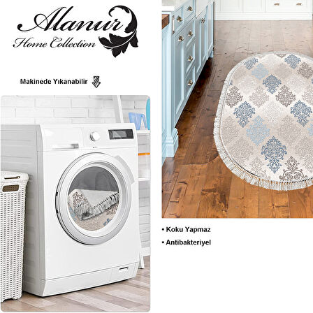 Dekoreko Kaymaz Taban Djt Mutfak Halısı Trend Saçaklı Oval Modern 674M