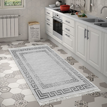 Dekoreko Kaymaz Taban Djt Mutfak Halısı Yıldız Deri Saçaklı Modern Kt418