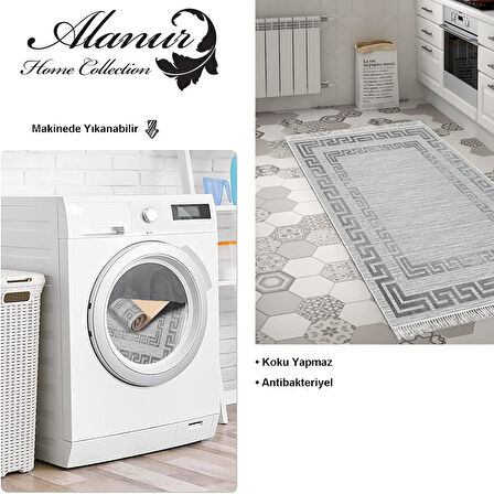 Dekoreko Kaymaz Taban Djt Mutfak Halısı Yıldız Deri Saçaklı Modern Kt418