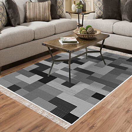 Dekoreko Kaymaz Taban Djt Salon Halısı Trend Saçaklı Modern Mu113