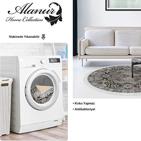 Dekoreko Kaymaz Taban Djt Salon Halısı Yıldız Deri Saçaklı Yuvarlak Modern 659M