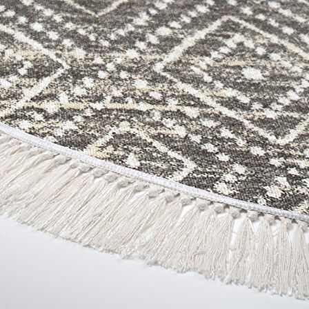 Dekoreko Kaymaz Taban Djt Mutfak Halısı Yıldız Deri Saçaklı Yuvarlak İskandinav F5087