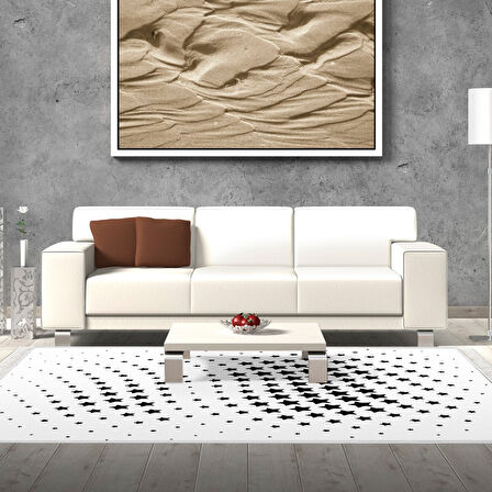 Dekoreko Kaymaz Taban Djt Salon Halısı Yıldız Deri Saçaklı Modern 723