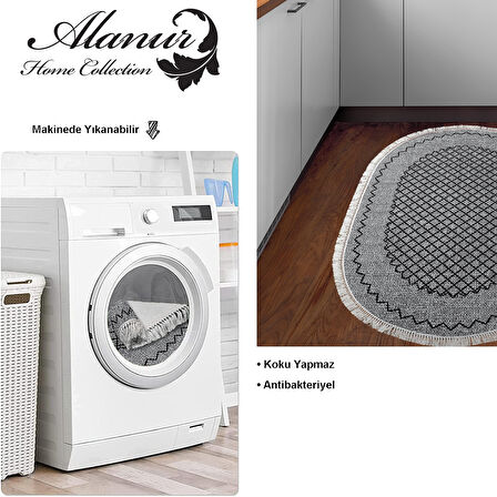 Dekoreko Kaymaz Taban Djt Mutfak Halısı Trend Saçaklı Oval Modern M5001