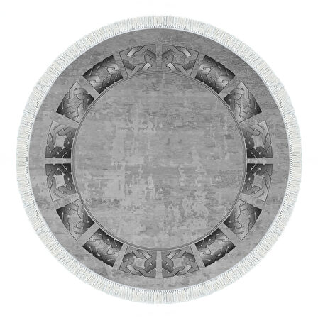 Dekoreko Kaymaz Taban Djt Mutfak Halısı Yıldız Deri Saçaklı Yuvarlak Modern 691M