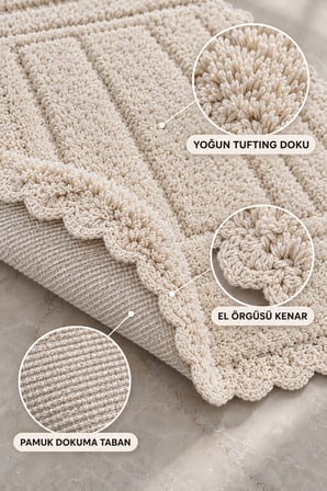 Alanur Bodrum Tufting Cotton Pamuklu El Işi Örgülü 2 li Paspas 110
