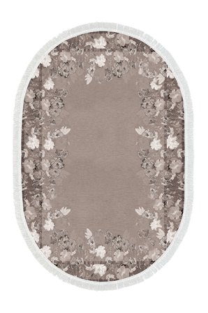 Dijital Baskılı Oval Salon Halısı | Kaymaz Yıkanabilir | Keçe Taban Saçaklı | Çiçekli | P1388