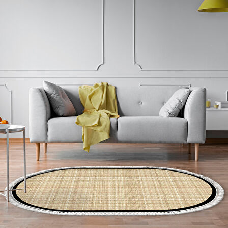 Alanur Home Kaymaz Taban Djt Banyo Mutfak Salon Halı Yıldız Deri Saçaklı Oval Dokuma Desen E5007